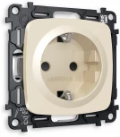 Комплект механизма Ambrella Volt электрической розетки OMEGA MO307010 Бежевый глянец с заземлением и шторками 2P+E 16A-250V QUANT