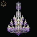 Подвесная большая люстра с хрустальными подвесками Art Classic 11.24 11.24.16+8+4.300.3d.XL-130.Gd.V7010 (220V, на цепи, подсвечник, свеча)