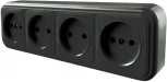 Розетка 4-х местная без заземления (черный) Stekker Брест 39702
