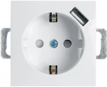 Розетка с заземлением, шторками и USB (белый) Stekker Эрна 39318