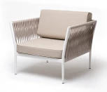 "Касабланка" кресло плетеное из роупа, каркас алюминий белый муар, роуп бежевый 20мм, ткань бежевая 052 4SIS арт.УТ-00007006