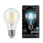 Лампочка светодиодная прозрачная E27 10W 220V 4100K Gauss Filament 102802210
