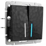 Выключатель двухклавишный проходной с подсветкой (hammer черный) Werkel W1222108 (a052061)