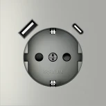 Розетка с заземлением, шторками и USB Type A+С (сталь) Voltum S70 VLS040505