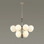Потолочная люстра на штанге Odeon Light Palle 5405/12 золотой/серый/голубой/зеленый/белый матов./металл/керамика/стекло E14 12*40W (220V, подвески, шарики, молекулы)