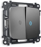 Комплект механизма Ambrella Volt 2-клавишного выключателя с подсветкой 10000K OMEGA MO654020 Антрацит серый QUANT