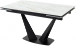 Стол Ниагара 140 БЕЖЕВЫЙ МРАМОР, стекло / ЧЕРНЫЙ