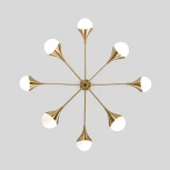 Потолочная люстра Wi-Fi на штанге Eurosvet Calyx 60168/8 латунь (220V, управление смартфоном, голосовое управление, умный дом - Minimir Home, Алиса, Маруся, Салют, шарики)