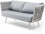 "Монако" диван 2-местный плетеный из роупа, каркас алюминий светло-серый (RAL7035) муар, роуп светло-серый 40 мм, ткань светло-серая 4SIS арт.УТ-00006214
