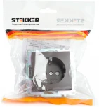 Розетка с заземлением и шторками (коричневый) Stekker Катрин 49028