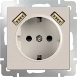Розетка с заземлением, шторками и USBх2 (слоновая кость) Werkel W1171503 (a051486)