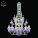 Подвесная большая люстра с хрустальными подвесками Art Classic 11.24 11.24.16+8+4.300.3d.h-128.Gd.V7010 (220V, на цепи, подсвечник, свеча)