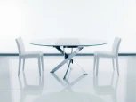Обеденный стол M-City BARONE (01.92) G093 хром/С150 э-бел. гл. стекло, L021алюм.вставка
