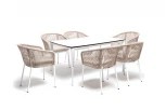 Обеденная группа на 6 персон со стульями Марсель, каркас белый, роуп бежевый 4SIS Малага MAL-CM6T1-7-SET beige
