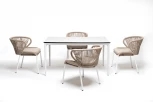 Обеденная группа на 4 персоны со стульями Милан, каркас белый, роуп бежевый 4SIS Малага MAL-CMIL4T1-5-SET beige
