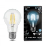 Лампочка светодиодная E27 8W 220V 780 lm 4100K нейтральный белый свет Gauss Filament 102802208