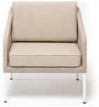 "Канны" кресло плетеное из роупа, каркас алюминий белый, муар, роуп бежевый круглый, ткань бежевая 035 4SIS арт.УТ-00006130