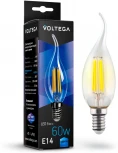 Лампочка светодиодная свеча на ветру прозрачная колба E14 6 Вт 600 lm 4000K нейтральное белое свечение Voltega Crystal 7018