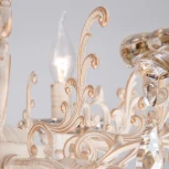Подвесная люстра Eurosvet 3281 3281/8 белый с золотом / тонированный хрусталь (220V, хрусталь Strotskis, на цепи, подсвечник, свеча)
