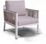 "Сан Ремо" кресло плетеное из роупа садовое, каркас алюминий белый, роуп бежевый, ткань бежевая 4SIS арт.УТ-00000521