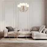 Подвесная люстра Wi-Fi Eurosvet Abbey 60164/10 латунь (220V, управление смартфоном, голосовое управление, умный дом - Minimir Home, Алиса, Маруся, Салют, на цепи)