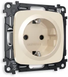 Комплект механизма Ambrella Volt электрической розетки OMEGA MO306010 Бежевый глянец с заземлением на винтовых зажимах 2P+E 16A-250V QUANT