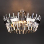 Потолочная люстра Wi-Fi на штанге Eurosvet Steccato 10111/8 сатин-никель / прозрачный хрусталь Strotskis (220V, управление смартфоном, голосовое управление, умный дом - Minimir Home, Алиса, Маруся, Салют, круглые)