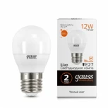 Лампочка светодиодная шар белая колба E27 12 Вт 880 lm 3000K теплое белое свечение Gauss Elementary 53212