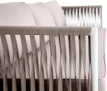 "Касабланка" диван 3-местный плетеный из роупа, каркас алюминий белый муар, роуп бежевый 20мм, ткань бежевая 052 4SIS арт.УТ-00007005