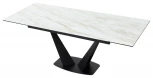 Стол Ниагара 140 БЕЖЕВЫЙ МРАМОР, стекло / ЧЕРНЫЙ