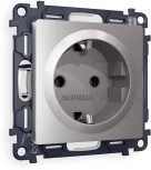 Комплект механизма Ambrella Volt электрической розетки ALFA MA506010 Сталь матовый с заземлением на винтовых зажимах 2P+E 16A-250V QUANT