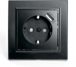 Розетка с заземлением, шторками и USB (черный) Stekker Эрна 39480