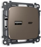 Комплект механизма Ambrella Volt розетки OMEGA MO641010 Темная бронза матовый 2USB A+C 20W быстрая зарядка QUANT