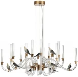 Подвесная люстра Odeon Light Lark 5431/37L золотой(под латунь)/белый градиент/беж./зеленый/ металл/стекло/керамика LED 37W 4000K (220V, на тросе, птички)