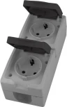 Розетка двойная с заземлением и защитной крышкой (серый,графит) Stekker Велена 49724