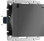 Розетка с заземлением с защит. крышкой и шторками (графит рифленый) Werkel W1171204 (a069599)