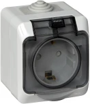 Розетка накладная с заземлением, шторками и крышкой (серый) IP44 Systeme Electric Этюд PA16-044C