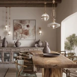 Подвесной светильник Odeon Light Krema 5441/1C сатинированн.латунь/прозрачн./металл/стекло/травертин/веревка G9 LED 6W (220V, подвески, на цепи)