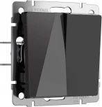 Выключатель двухклавишный проходной (черный акрил) Werkel W1122048 (a064039)