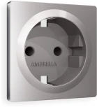 Лицевая панель Ambrella Volt ALFA (Сталь матовый) для электрической розетки с заземлением и шторками QUANT AP5070
