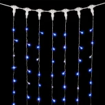 Гирлянда Занавес 2 x 3 м Синий с Мерцанием Белого Диода 220В, 600 LED, Провод Прозрачный ПВХ, IP54