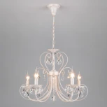 Подвесная люстра Eurosvet 3305 3305/5 белый с золотом / прозрачный хрусталь (220V, хрусталь Strotskis, на цепи, подсвечник, свеча)