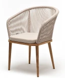 "Марсель" стул плетеный из роупа, основание дуб, роуп бежевый круглый, ткань бежевая 052 4SIS арт.УТ-00007613