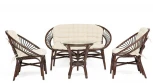 Комплект для отдыха TURKEY (стол круглый (со стеклом)+2 кресла + диван) /с подушками/ walnut (грецкий орех) (ротанг)