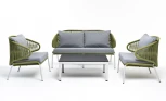 "Милан" лаунж-зона 4-местная плетеная из роупа (веревки), каркас алюминиевый светло-серый, роуп салатовый меланж 4SIS арт.УТ-00005964