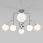 Потолочная люстра Wi-Fi на штанге Eurosvet 30177/6 хром (220V, управление смартфоном, голосовое управление, умный дом - Minimir Home, Алиса, Маруся, Салют, шарики)