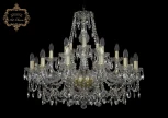 Подвесная большая люстра Art Classic 11.25 11.25.12+6+3.300.Gd.Sp (220V, хрусталь, на цепи, подсвечник, свеча)