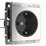 Розетка с заземлением и шторками (глянцевый никель) W1171102 (a051076)