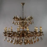 Подвесная большая люстра Ambiente by Brizzi Leon 2128/12+12 PB Honey Leaf (220V, хрусталь Asfour, на цепи, подсвечник, свеча)