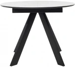 Стол БОНЖУР 100 БЕЖЕВЫЙ МРАМОР (ЛЕОНАРДО), черная шагрень, стекло / ЧЕРНЫЙ каркас М-City